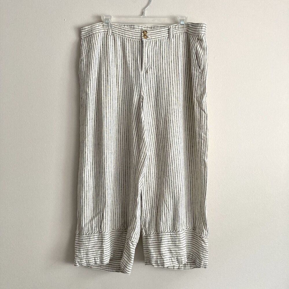 J. Jill Womens Cropped Wide Leg Linen Blend Pants Size Large Petite Striped
